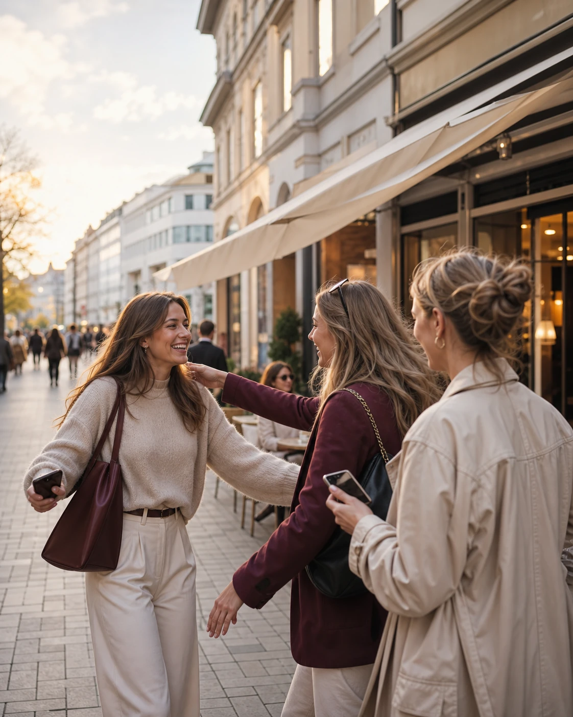 Drei Freundinnen treffen sich spontan in der Stadt